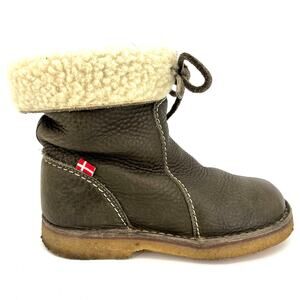 Duckfeet Arhus Olive Green Leather Shearling Ankle Boots Scandinavian EU38 US7.5